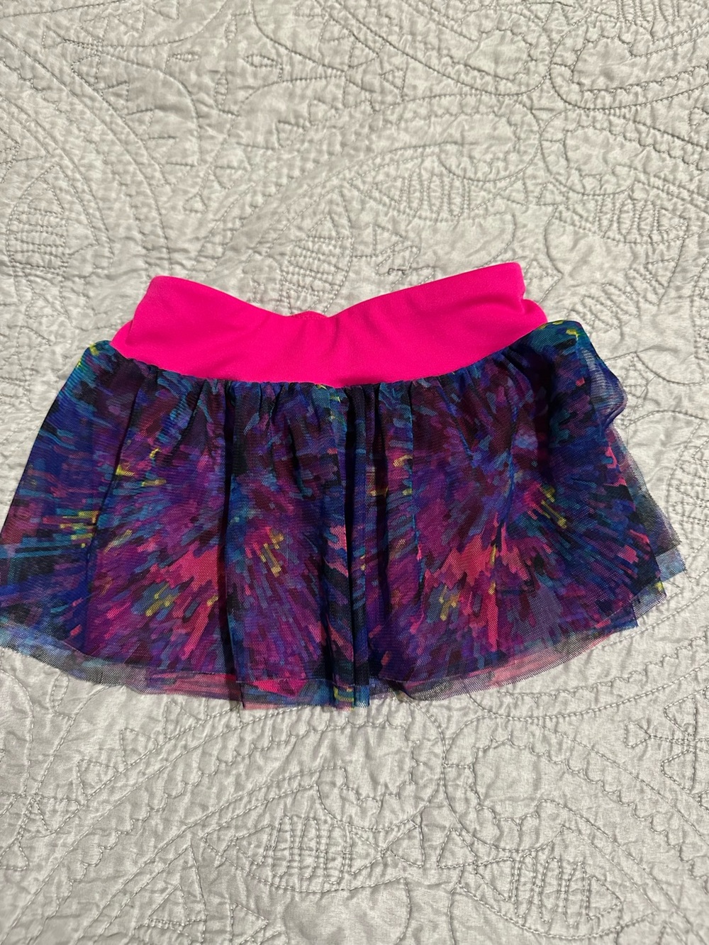 Bright Pink Waist Multicolor Printed Tulle Skirt - toddler girls 3T
